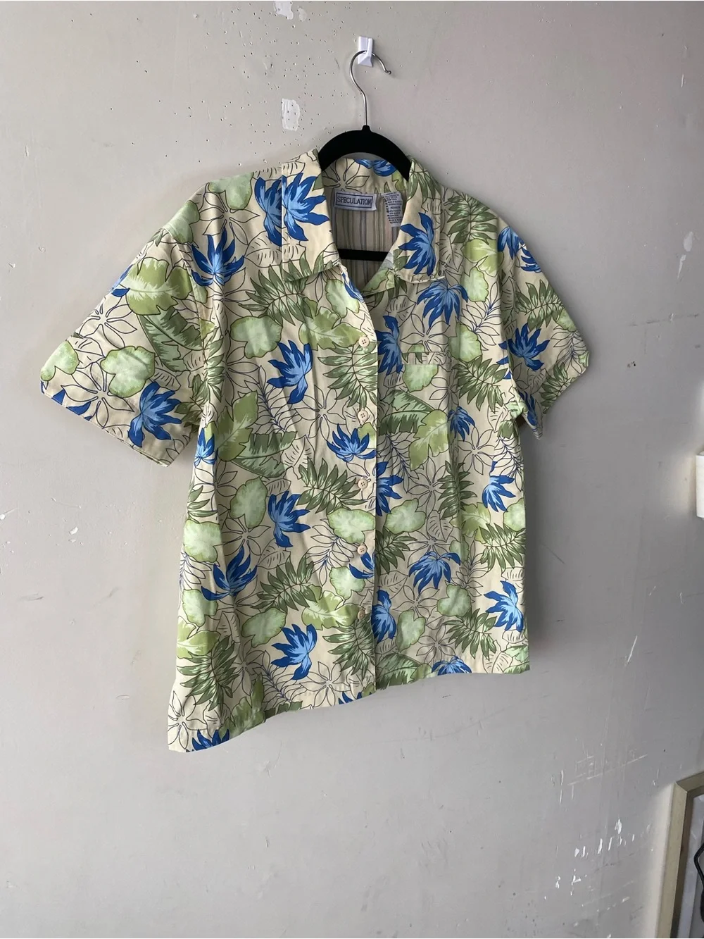 Vintage Speculation Floral Blouse M Tropical Botanical Button Down Shirt Resort